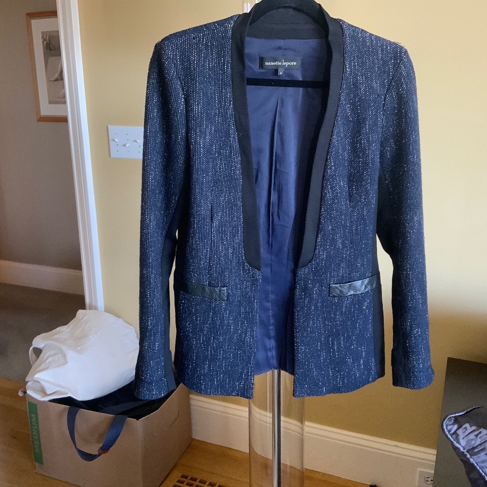 Jacket - casual.  Navy, black, and black leather trim